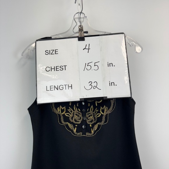 Free People Black Gold Embroidered Sleeveless Mini Dress Size 4 Floral Cutout - Picture 2 of 14